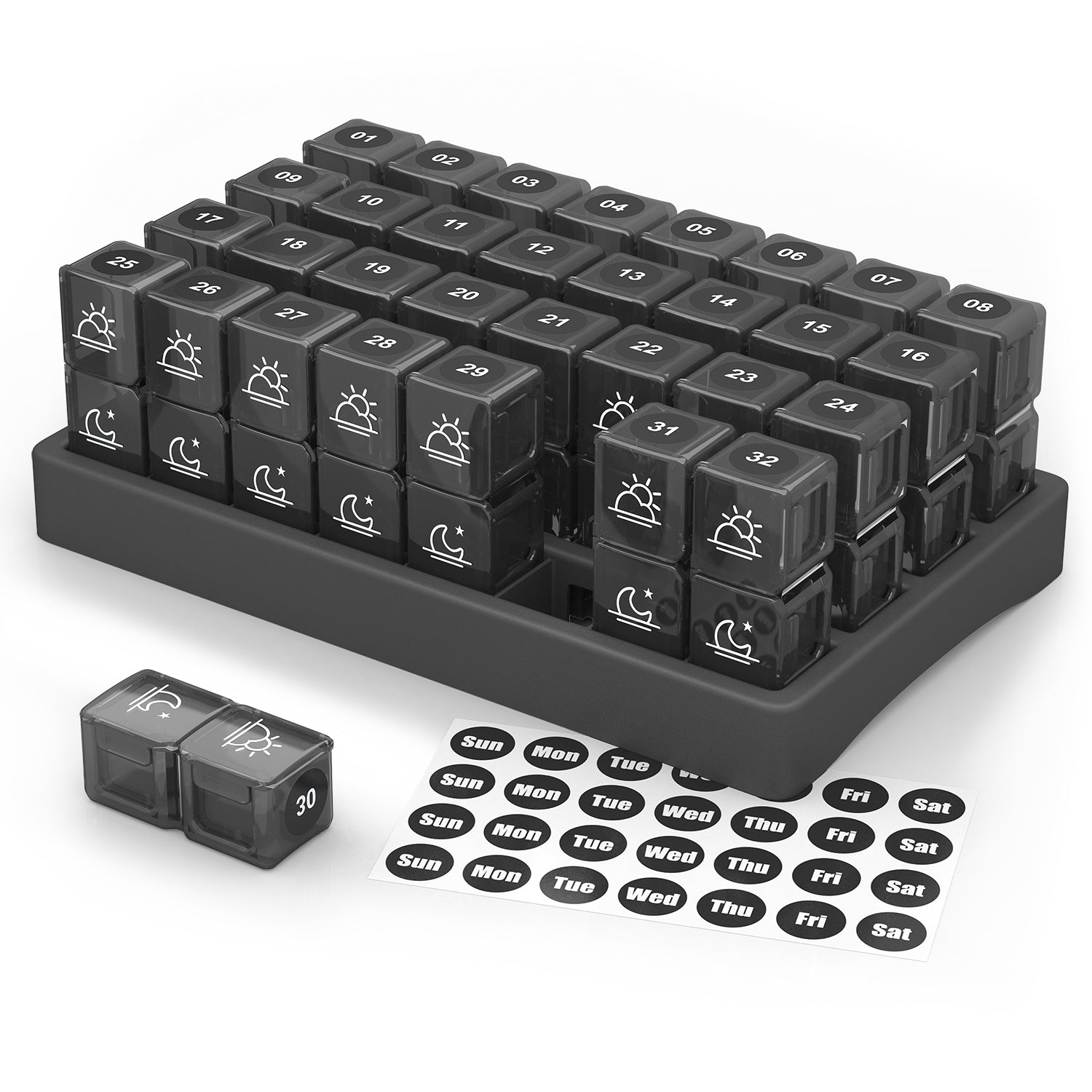 ZIKEE 30 Day Pill Organizer Monthly, Portable Pill Box Cases with 32 Twice a Day AM PM Compartments