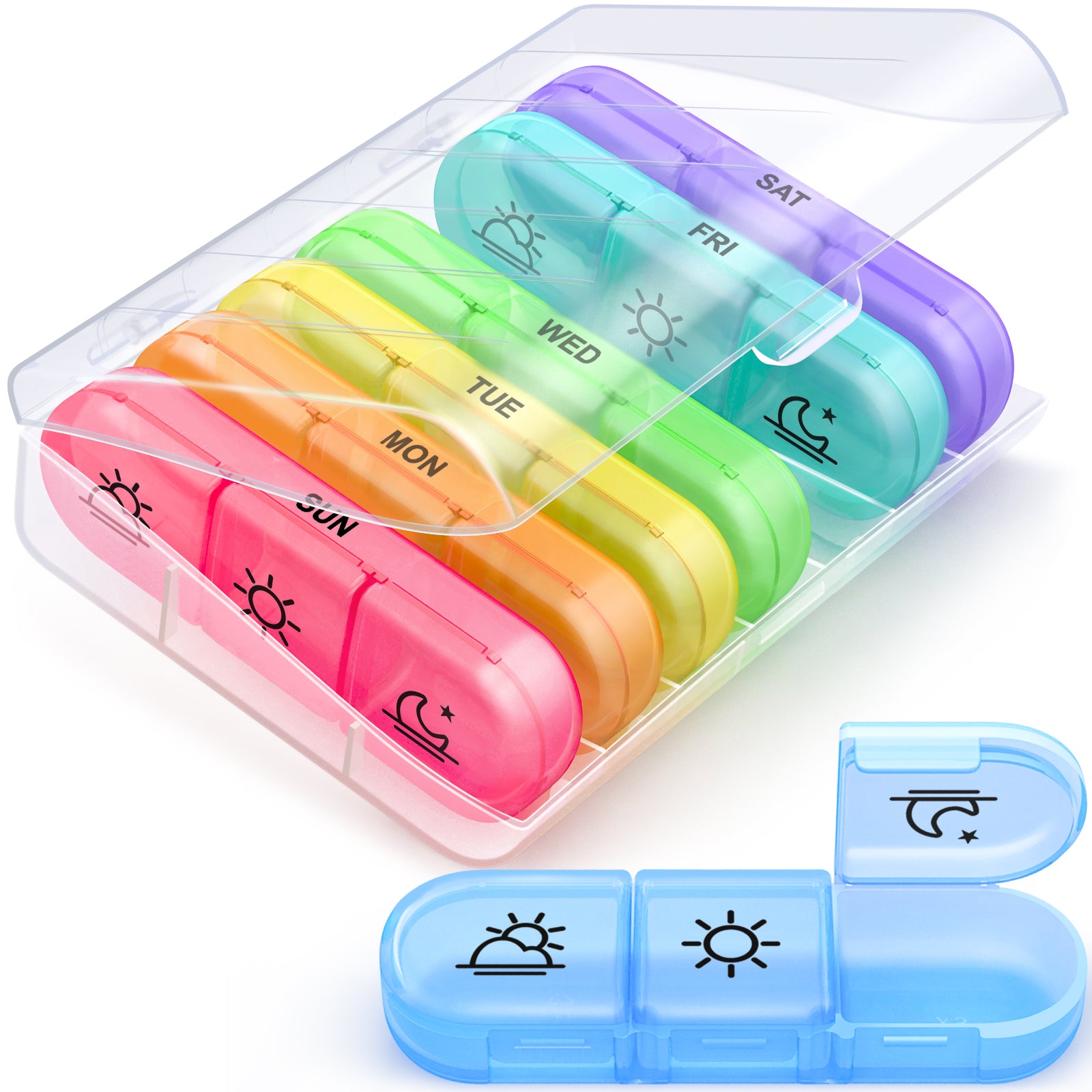 ZIKEE Weekly Pill Organizer 3 Times a Day, Compact Pill Box 7 Day with Roomy Pill Case and Sturdy Design
