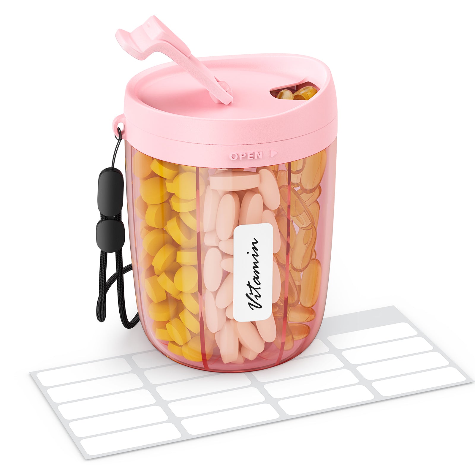 Zikee Pill Dispenser with Anti-Mixing & Wide Openings Design, Large Pill Bottle Organizer