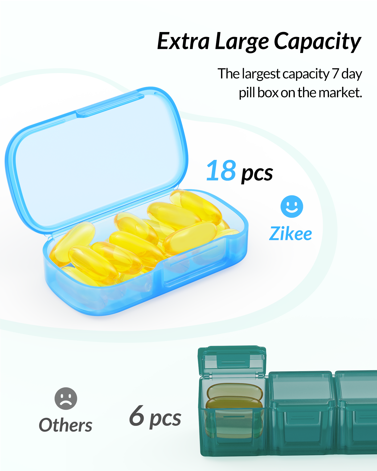 ZIKEE 7 Packs Extra Large Pill Organizer, Portable Pill Box for Pocket, Purse, Weekly Pill Case with Dual-Protection Design
