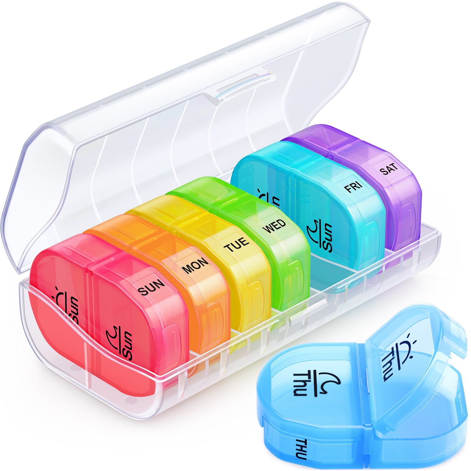 Weekly Pill Organizer 2 Times a Day, ZIKEE AM PM Pill Box with 7 Detachable Pill Case with Large Storage