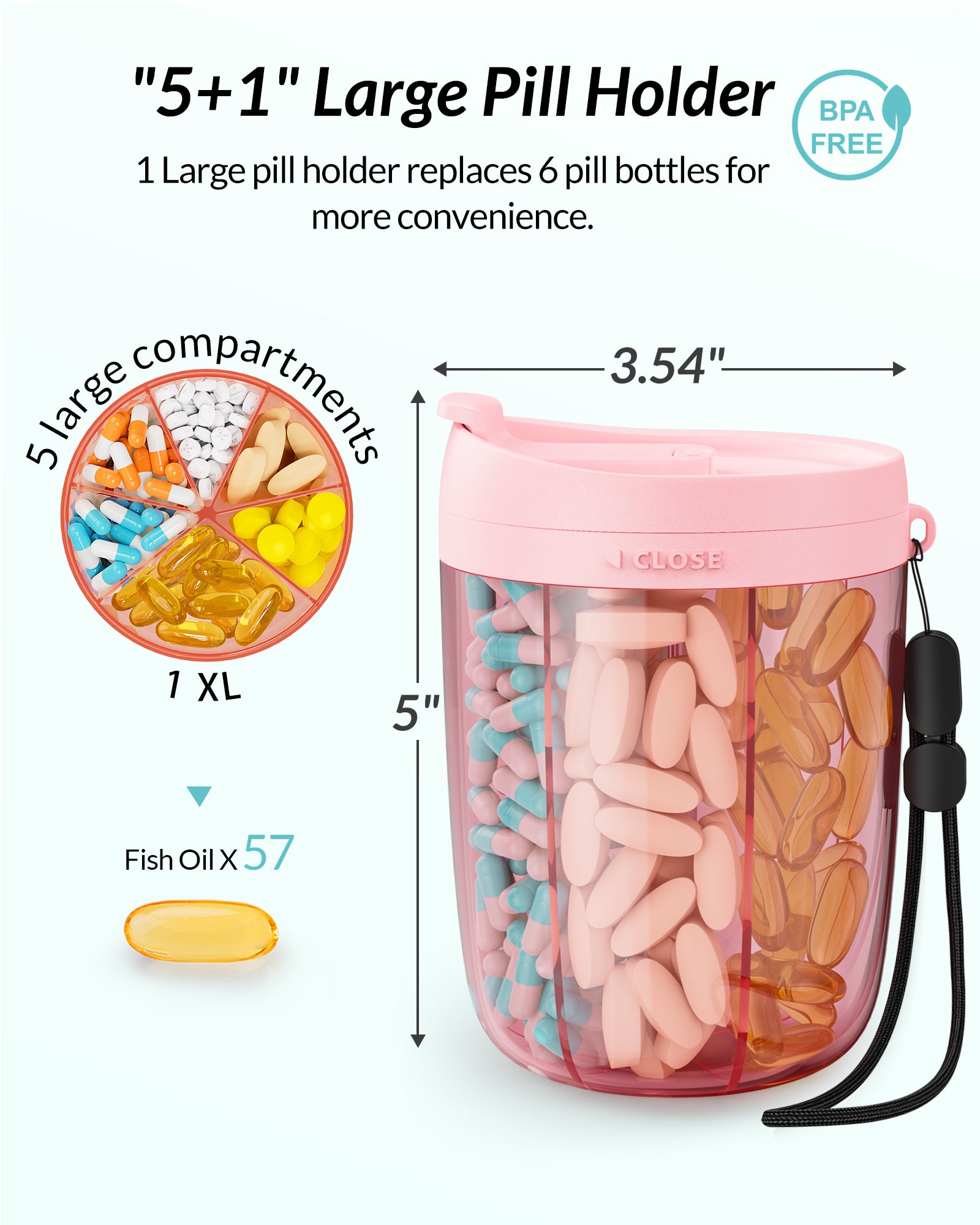 Zikee Pill Dispenser with Anti-Mixing & Wide Openings Design, Large Pill Bottle Organizer