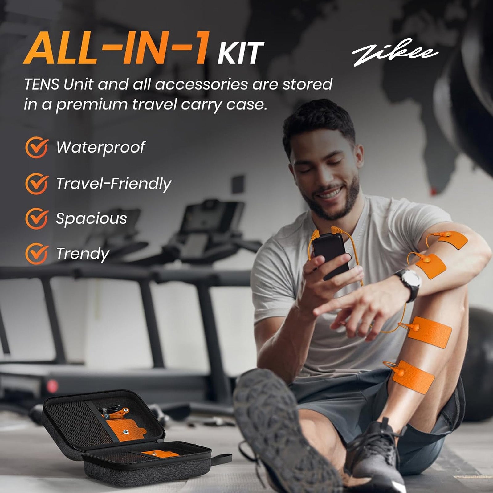 ZIKEE 3-in-1 TENS Unit with 32 Modes, Dual Channel EMS Muscle Stimulator with 40 Intensities for Gradual Pain Relief Therapy, Rechargeable Electronic Pulse Massager with 12 Electrode Pads, EVA Case