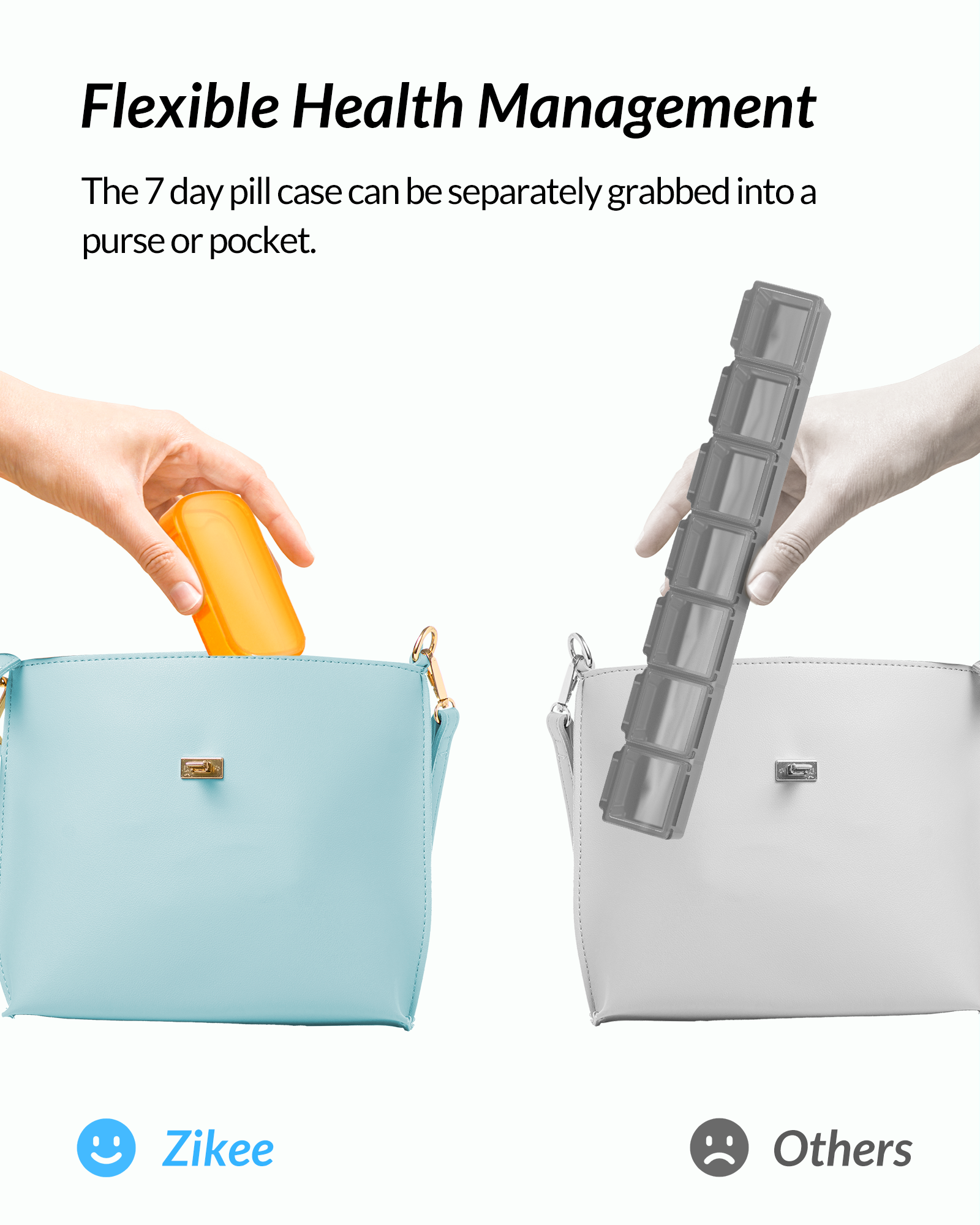 ZIKEE 7 Packs Extra Large Pill Organizer, Portable Pill Box for Pocket, Purse, Weekly Pill Case with Dual-Protection Design