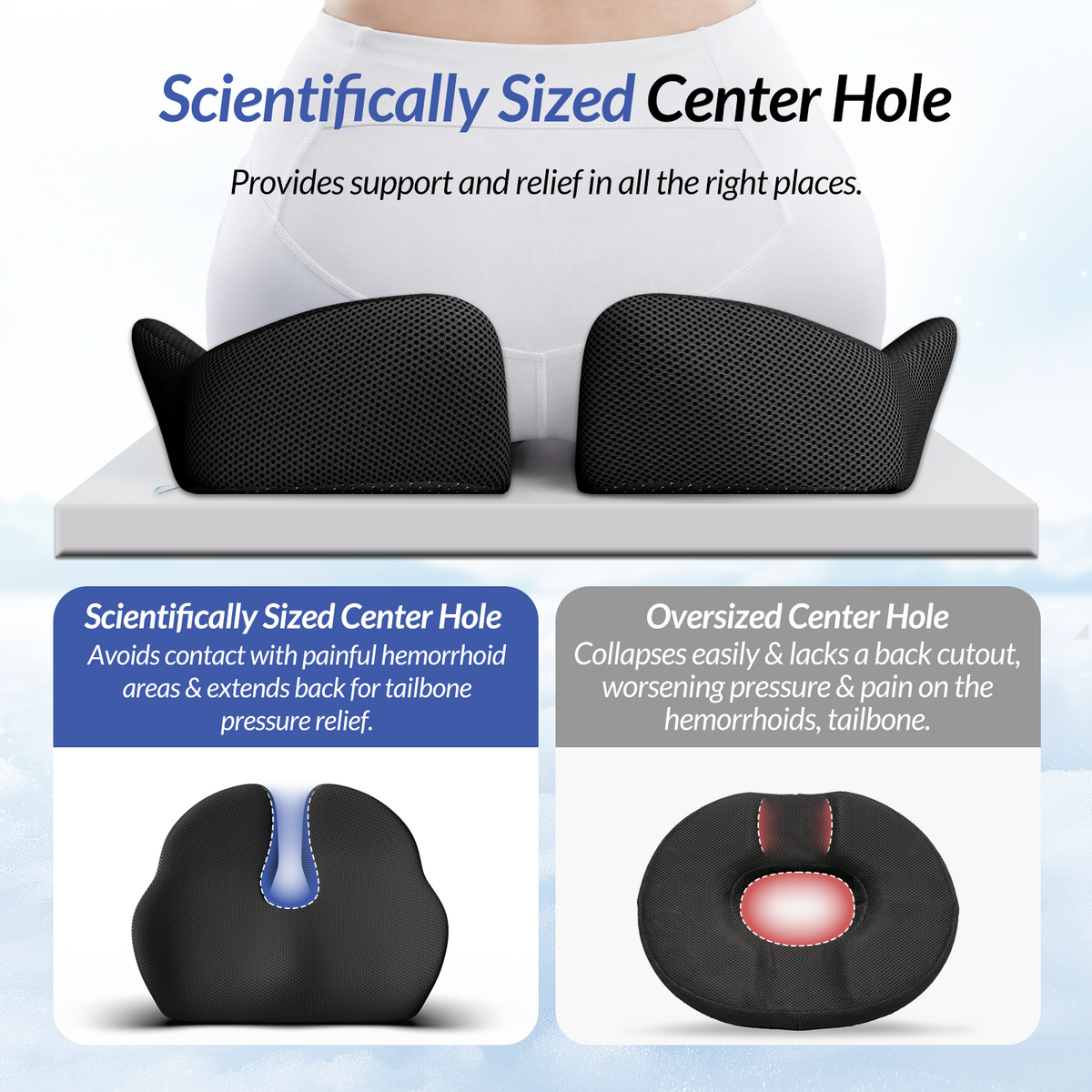 ZIKEE 6" Thickened Donut Pillow Seat Cushion, Ergonomic Hemorrhoid Pillow with Widened Cutout for Tailbone,Sciatica Pain Relief & Postpartum, Memory Foam Office Chair Cushion for Long Sitting at Home