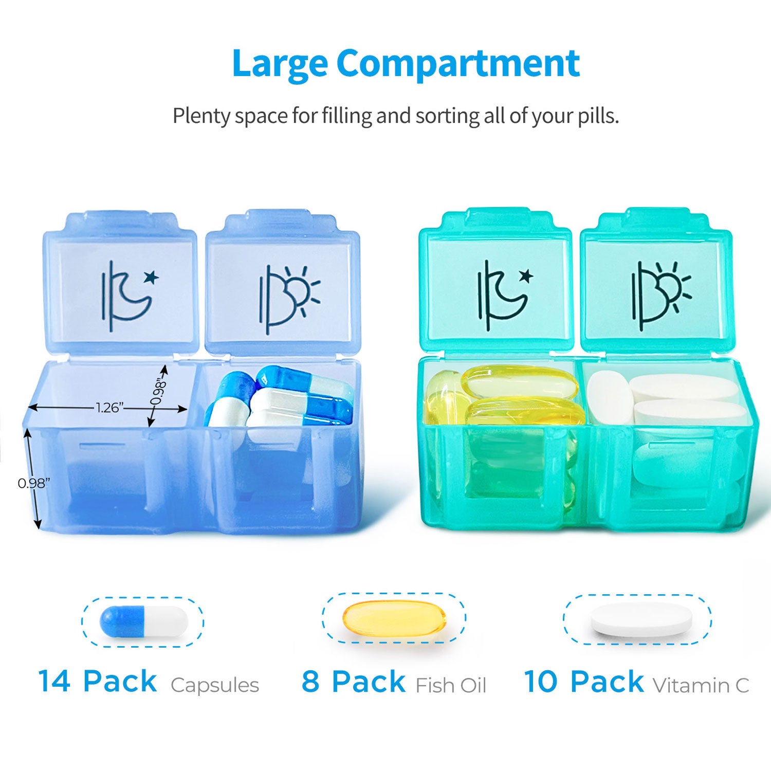 ZIKEE 30 Day Pill Organizer Monthly, Portable Pill Box Cases with 32 Twice a Day AM PM Compartments