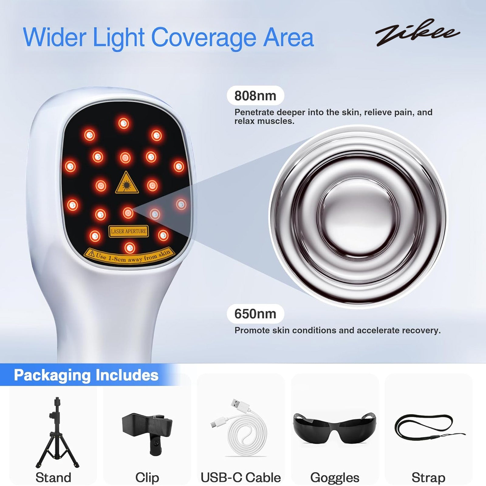 ZIKEE Laser Therapy Stimulators with Dual Wavelengths - 2x808nm +12x650nm for Joint and Muscle Infrared Light Therapy