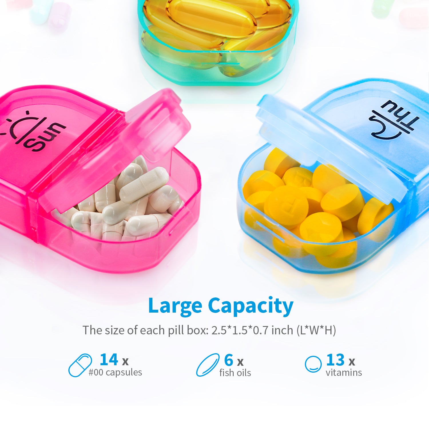Weekly Pill Organizer 2 Times a Day, ZIKEE AM PM Pill Box with 7 Detachable Pill Case with Large Storage