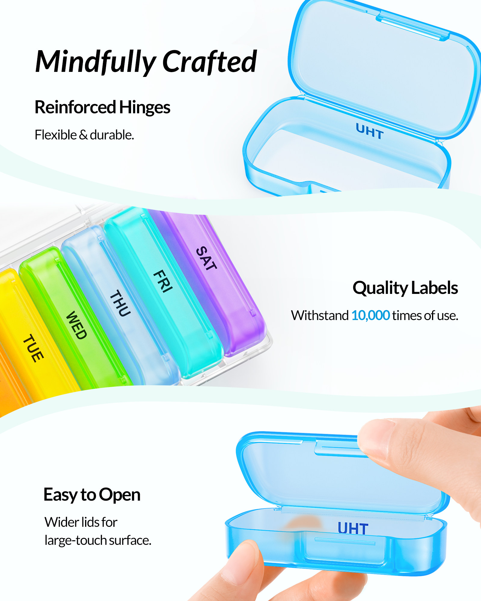 ZIKEE 7 Packs Extra Large Pill Organizer, Portable Pill Box for Pocket, Purse, Weekly Pill Case with Dual-Protection Design