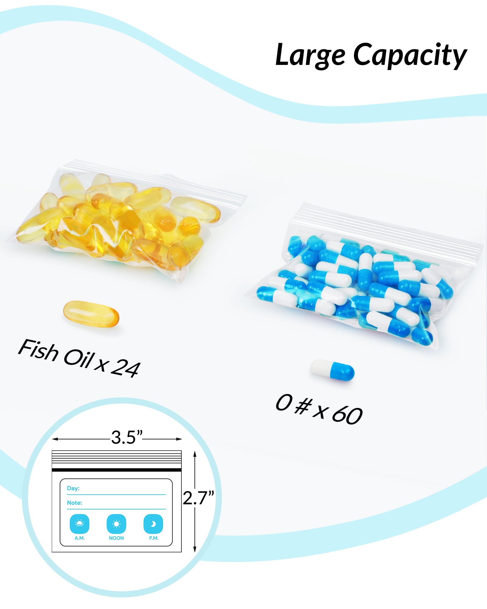 ZIKEE Pill Pouches Box for Travel, Organizer with BPA Free 6 Mil Durable Daily Bags, Customizable Write-on Area(100 Count)