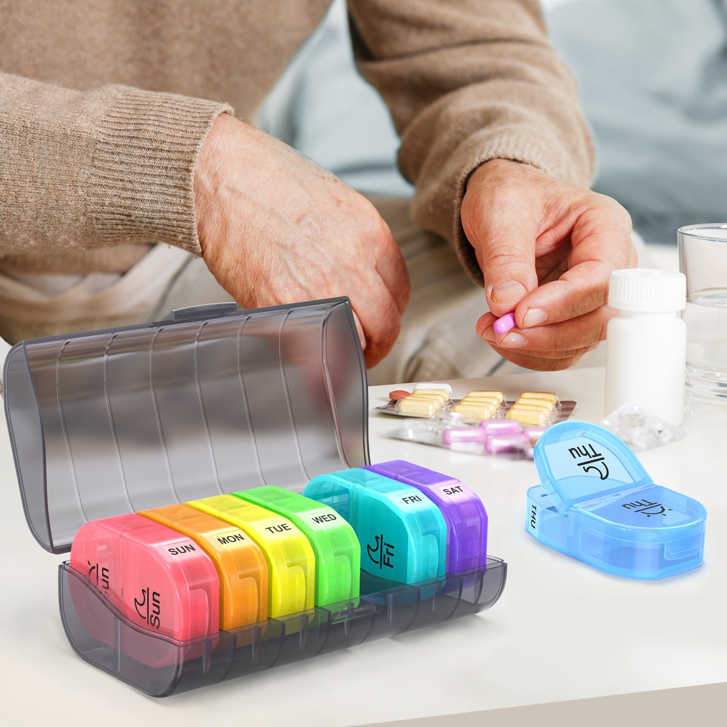 Weekly Pill Organizer 2 Times a Day, ZIKEE AM PM Pill Box with 7 Detachable Pill Case with Large Storage