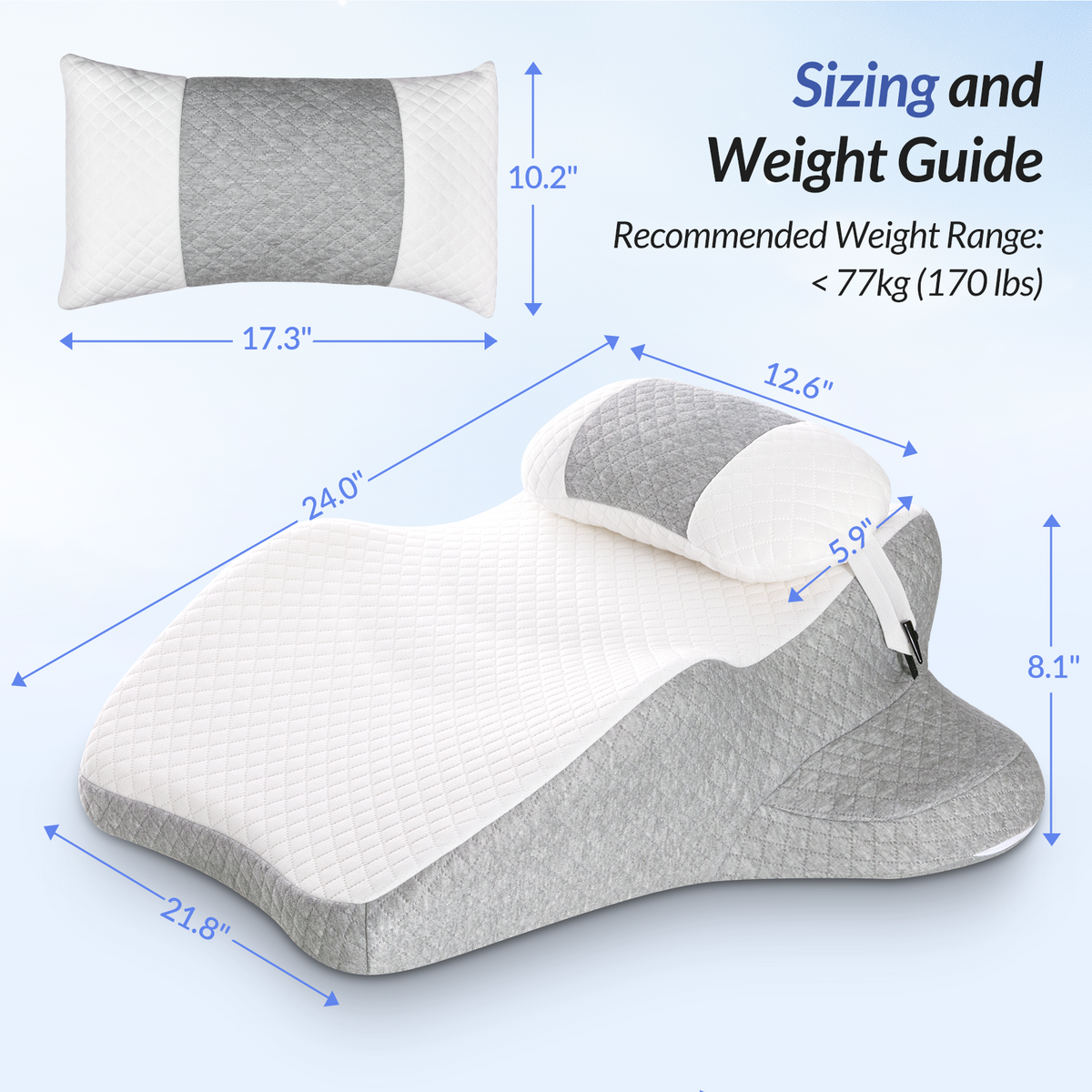 ZIKEE Ergonomic Multi-Positional Wedge Pillow for Stomach Sleepers, Scientific Zoning Design for Effective Shoulder & Back Pain Relief, Memory Foam Body Pillow for Reading, Skin-Friendly Fabric