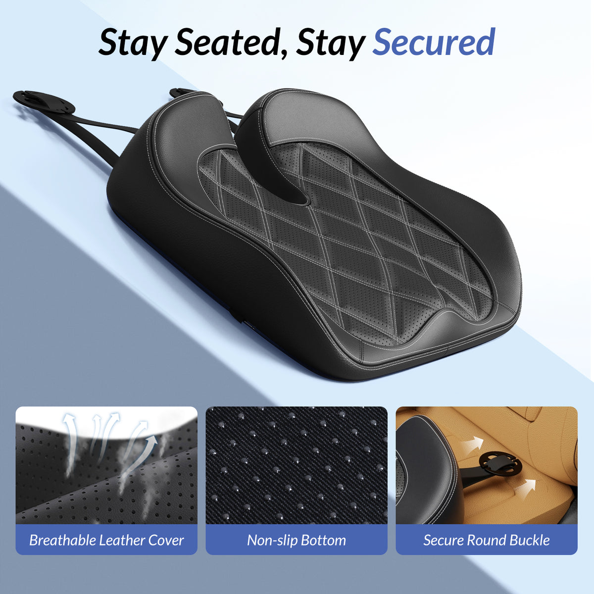 ZIKEE Car Seat Cushion with Memory Foam for Long Drive, Sitting Pain Relief, Ergonomic Seat Cushion for Car & Office Chair, Relieve Tailbone & Thigh Pain, Better Visibility, Rub-Resistant, Easy-Clean