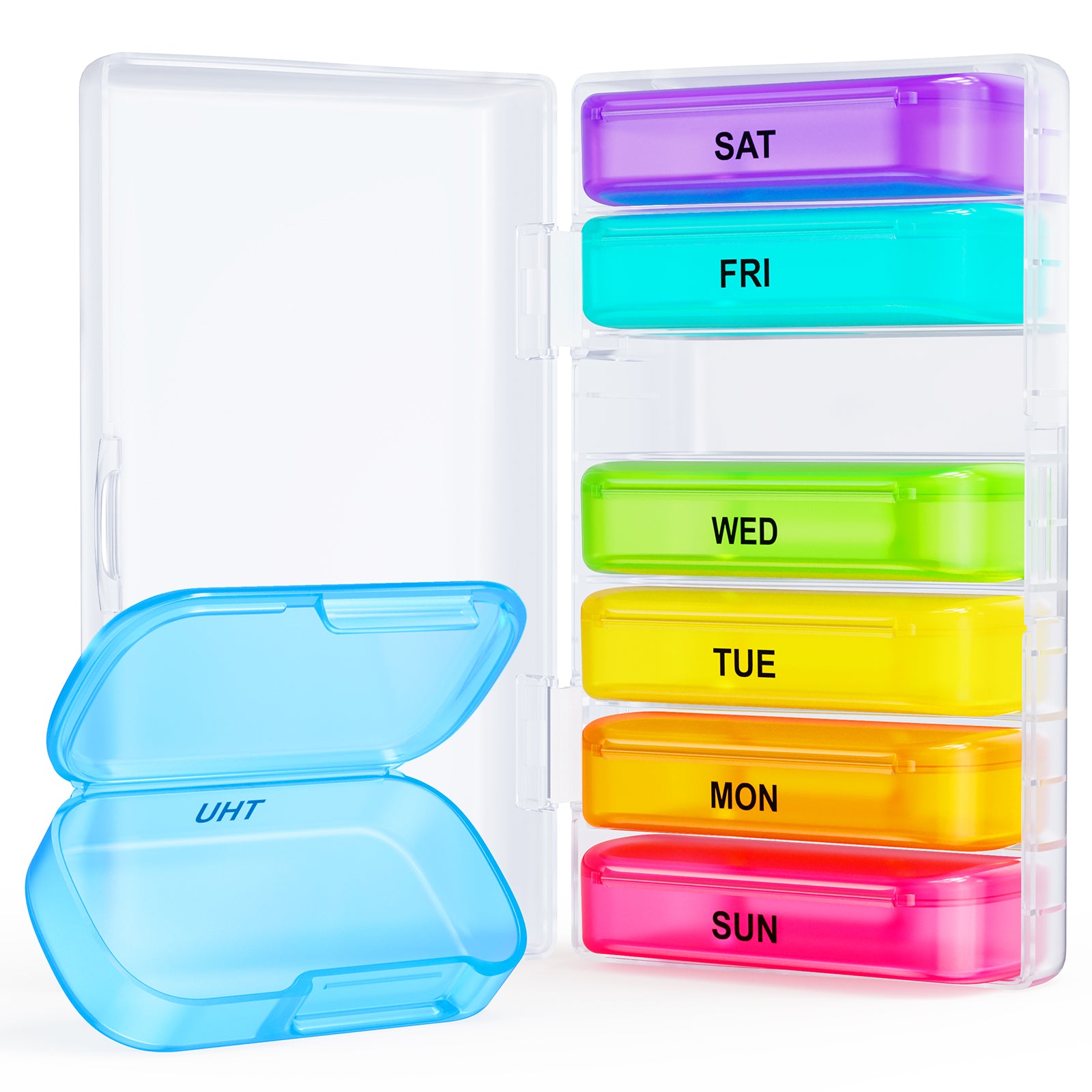 ZIKEE 7 Packs Extra Large Pill Organizer, Portable Pill Box for Pocket, Purse, Weekly Pill Case with Dual-Protection Design
