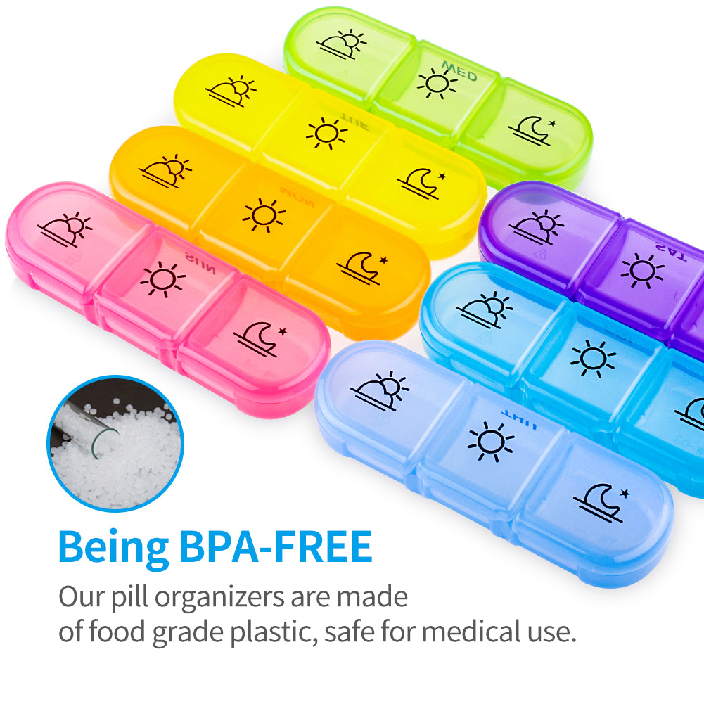 ZIKEE Weekly Pill Organizer 3 Times a Day, Compact Pill Box 7 Day with Roomy Pill Case and Sturdy Design