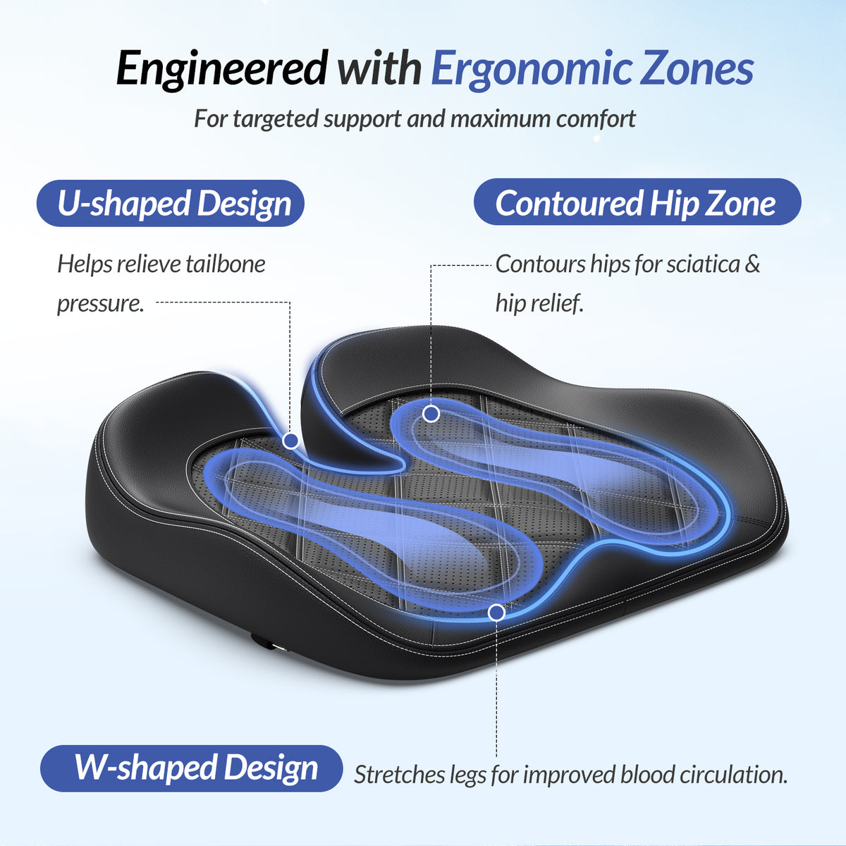 ZIKEE Car Seat Cushion with Memory Foam for Long Drive, Sitting Pain Relief, Ergonomic Seat Cushion for Car &amp; Office Chair, Relieve Tailbone &amp; Thigh Pain, Better Visibility, Rub-Resistant, Easy-Clean