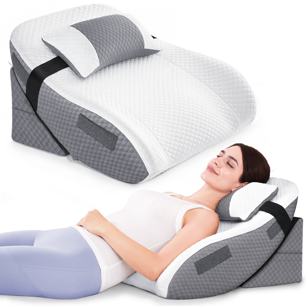 ZIKEE Adjustable Wedge Pillow Headboard Set for Sleeping &amp; After Surgery Ergonomic Reading Pillow for Sitting in Bed, Back Pain Relief &amp; Leg Elevation, Bed Wedge with Premium Memory Foam, Soft Cover