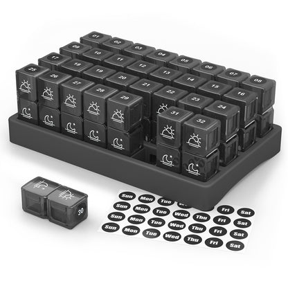 ZIKEE 30 Day Pill Organizer Monthly, Portable Pill Box Cases with 32 Twice a Day AM PM Compartments