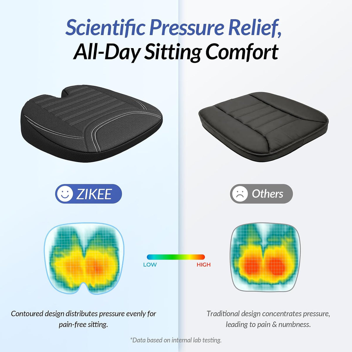 ZIKEE Wedge Car Seat Cushion for Tailbone Pain Relief &amp; Better Visibility, Ergonomic Memory Foam Seat Cushion for Car with Breathable Channel Design, Fits Car, SUV, Truck, Non-Slip Mesh Cover