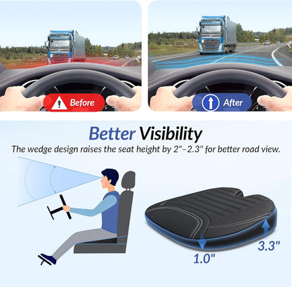 ZIKEE Wedge Car Seat Cushion for Tailbone Pain Relief &amp; Better Visibility, Ergonomic Memory Foam Seat Cushion for Car with Breathable Channel Design, Fits Car, SUV, Truck, Non-Slip Mesh Cover