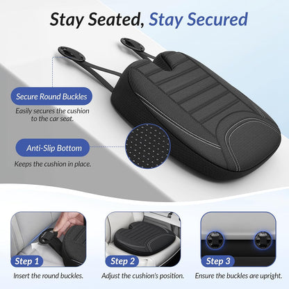 ZIKEE Wedge Car Seat Cushion for Tailbone Pain Relief &amp; Better Visibility, Ergonomic Memory Foam Seat Cushion for Car with Breathable Channel Design, Fits Car, SUV, Truck, Non-Slip Mesh Cover