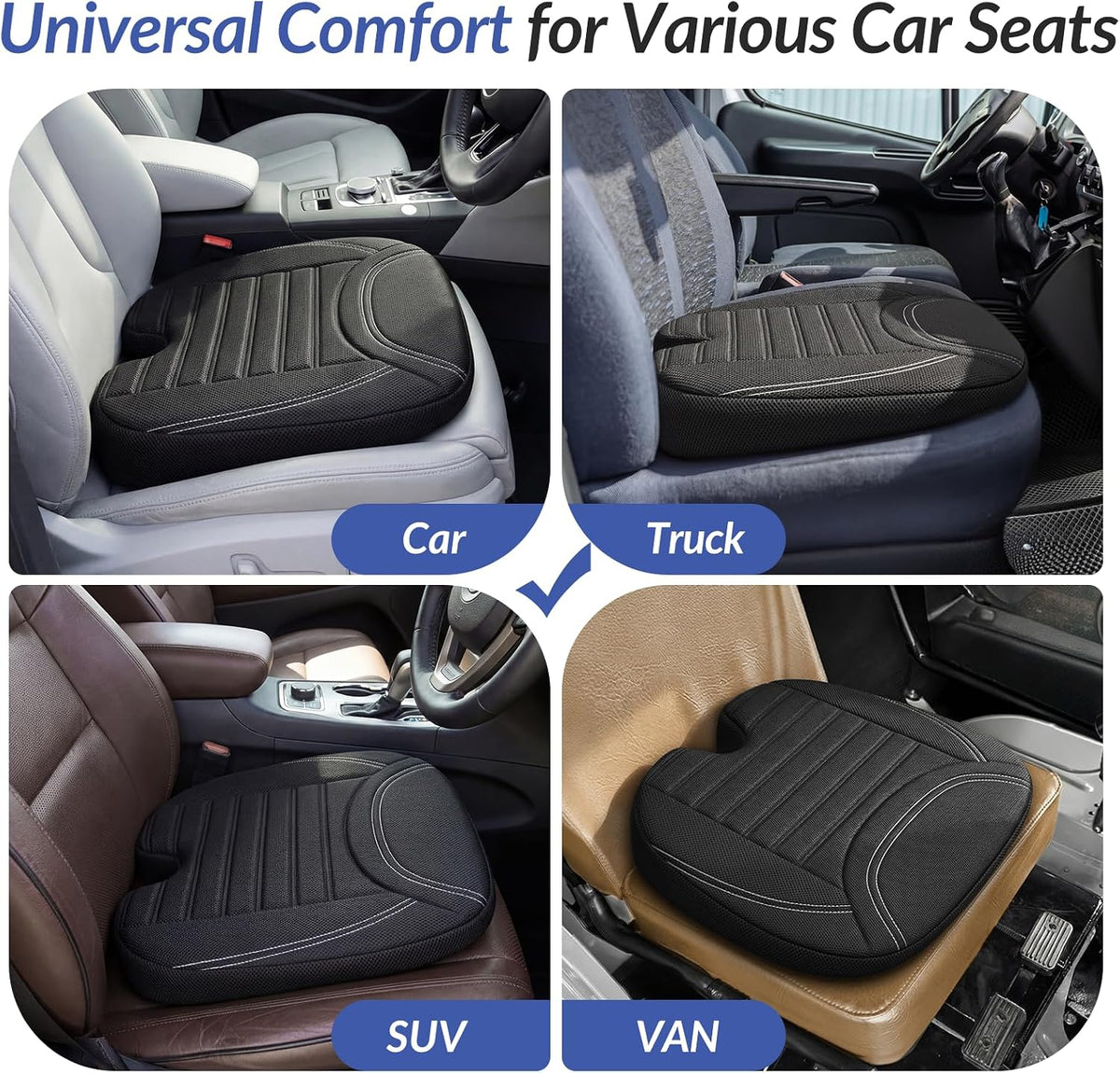 ZIKEE Wedge Car Seat Cushion for Tailbone Pain Relief &amp; Better Visibility, Ergonomic Memory Foam Seat Cushion for Car with Breathable Channel Design, Fits Car, SUV, Truck, Non-Slip Mesh Cover