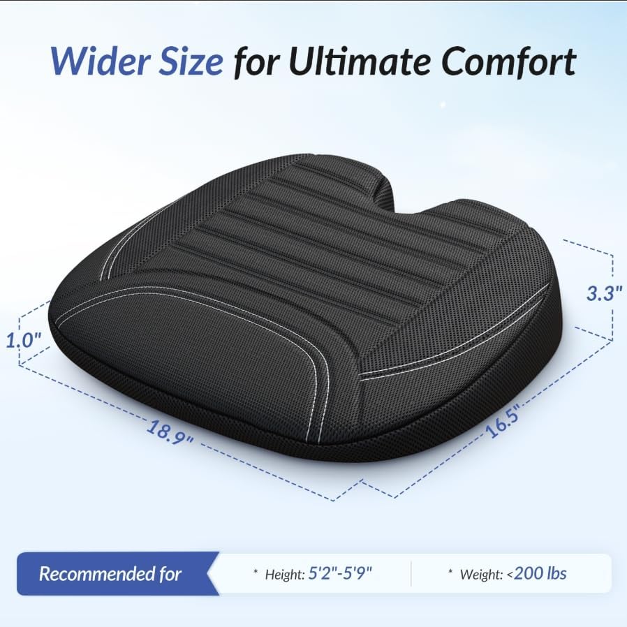 ZIKEE Wedge Car Seat Cushion for Tailbone Pain Relief &amp; Better Visibility, Ergonomic Memory Foam Seat Cushion for Car with Breathable Channel Design, Fits Car, SUV, Truck, Non-Slip Mesh Cover