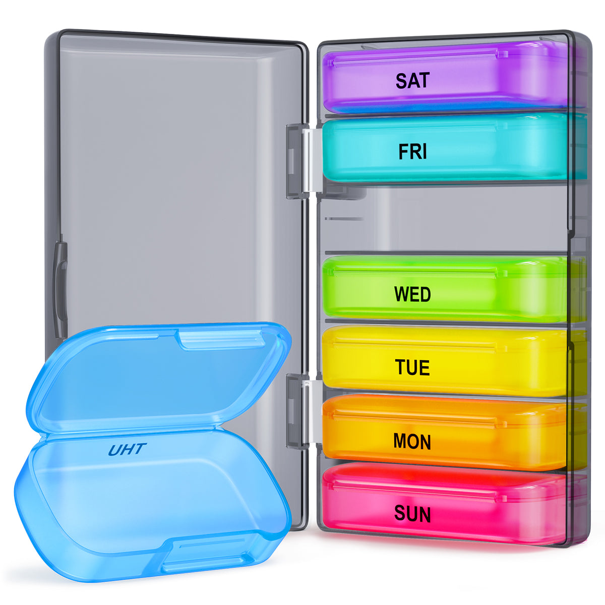 ZIKEE 7 Packs Extra Large Pill Organizer, Portable Pill Box for Pocket, Purse, Weekly Pill Case with Dual-Protection Design
