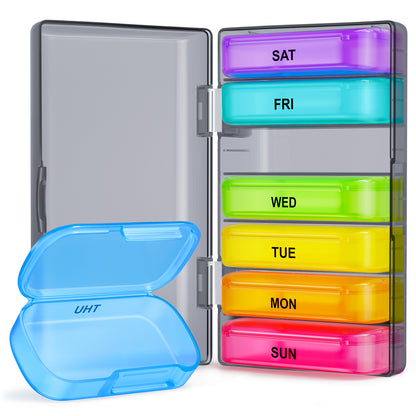 ZIKEE 7 Packs Extra Large Pill Organizer, Portable Pill Box for Pocket, Purse, Weekly Pill Case with Dual-Protection Design