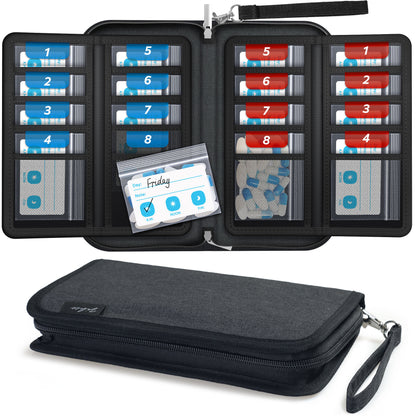 ZIKEE Slim Folding Pill Organizer Bag with 20 Writable BPA-Free Pill Pouches, Travel 22 Slot Pill Box Bag with a Zipper Design