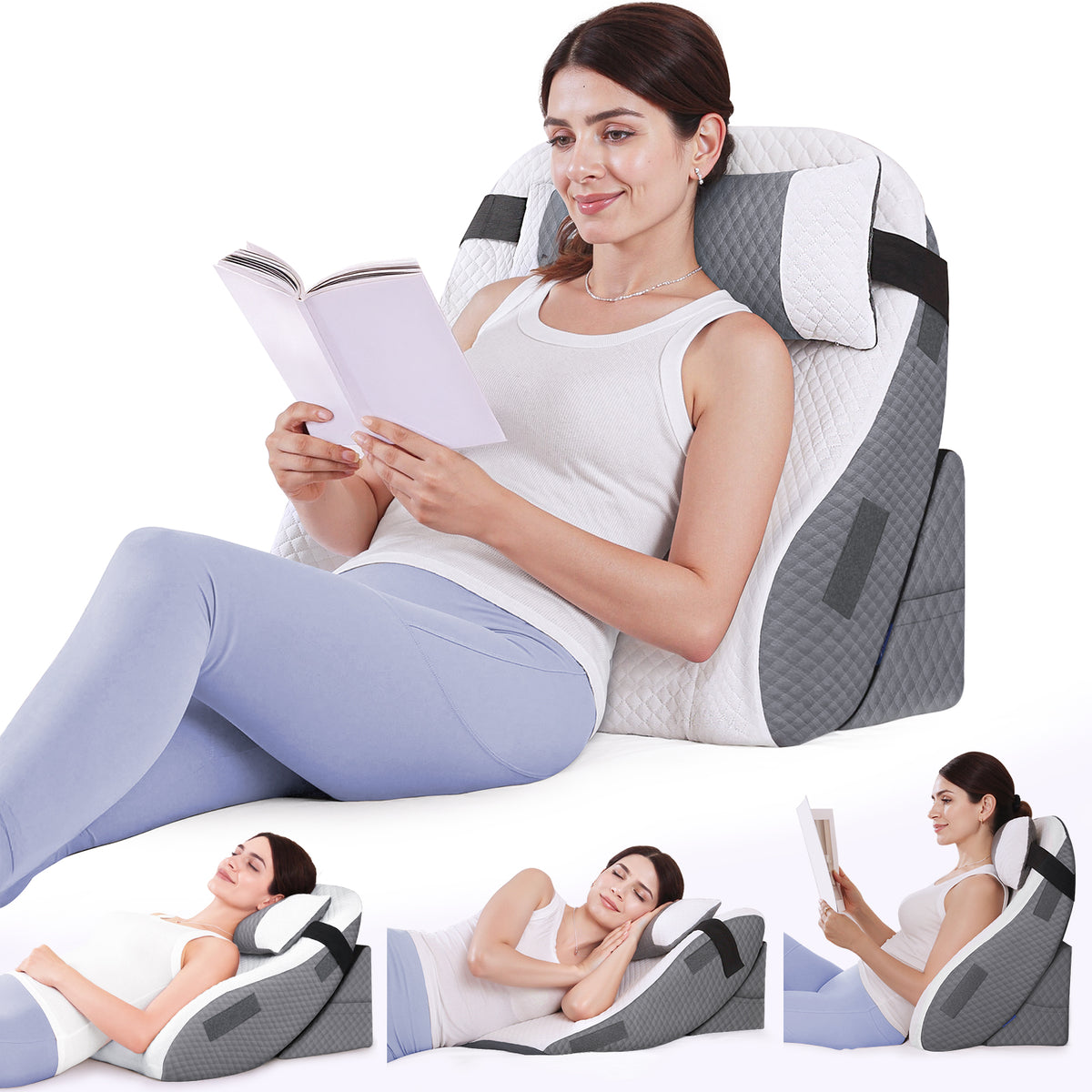 ZIKEE Adjustable Wedge Pillow Headboard Set for Sleeping &amp; After Surgery Ergonomic Reading Pillow for Sitting in Bed, Back Pain Relief &amp; Leg Elevation, Bed Wedge with Premium Memory Foam, Soft Cover