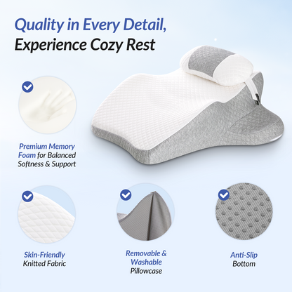 ZIKEE Ergonomic Multi-Positional Wedge Pillow for Stomach Sleepers, Scientific Zoning Design for Effective Shoulder &amp; Back Pain Relief, Memory Foam Body Pillow for Reading, Skin-Friendly Fabric
