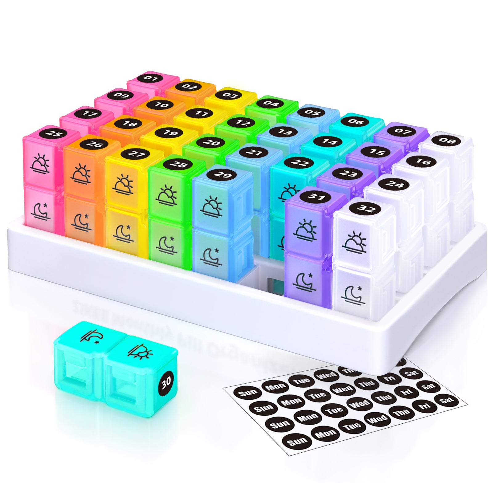 ZIKEE 30 Day Pill Organizer Monthly, Portable Pill Box Cases with 32 Twice a Day AM PM Compartments