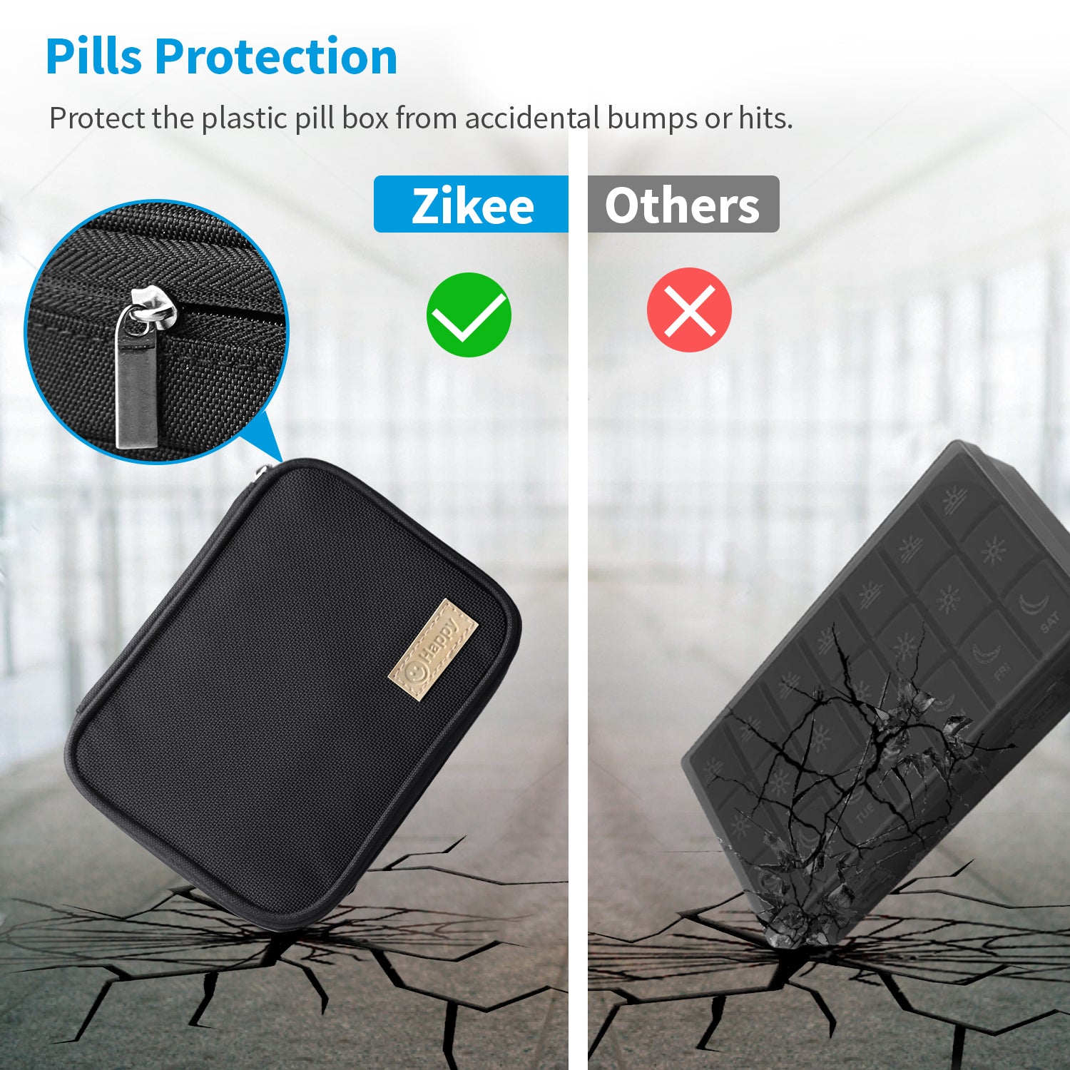 ZIKEE Large Weekly Pill Case Organizer 3 Times a Day, Portable Light Proof Canvas Bag Pill Box 7 Day