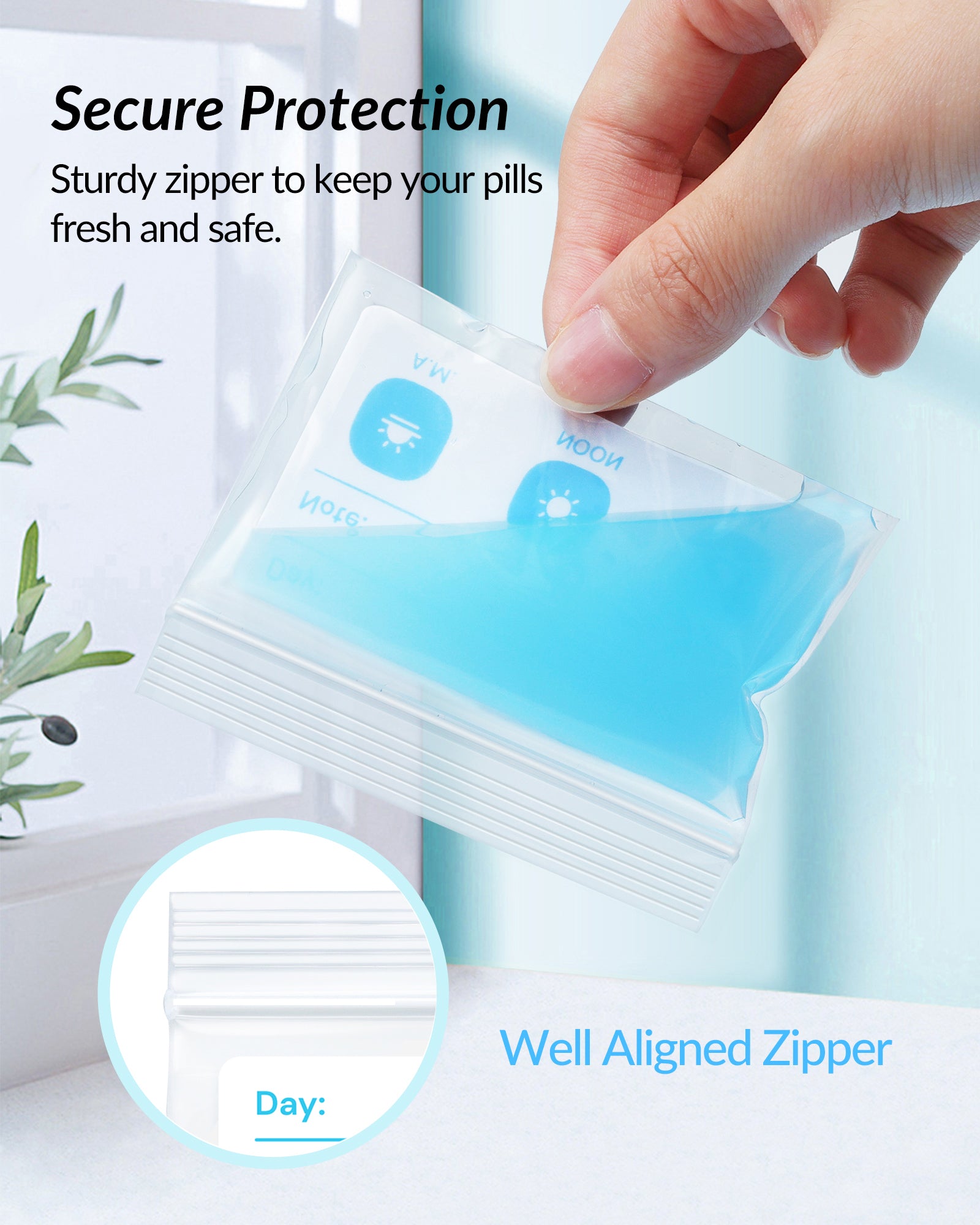 ZIKEE Pill Pouches Box for Travel, Organizer with BPA Free 6 Mil Durable Daily Bags, Customizable Write-on Area(100 Count)