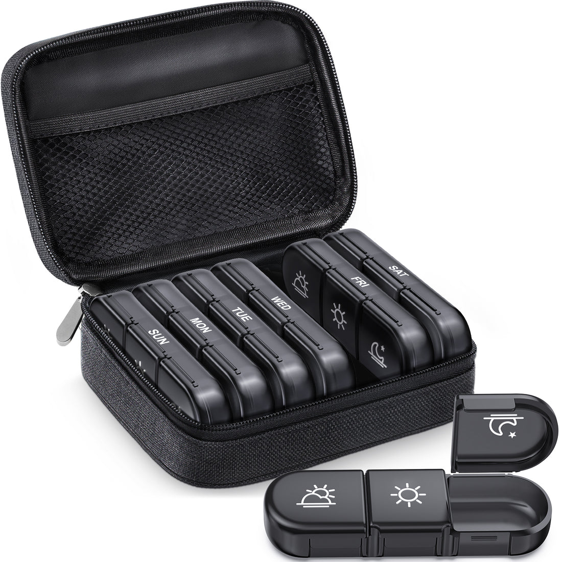 ZIKEE Large Weekly Pill Case Organizer 3 Times a Day, Portable Light Proof Canvas Bag Pill Box 7 Day