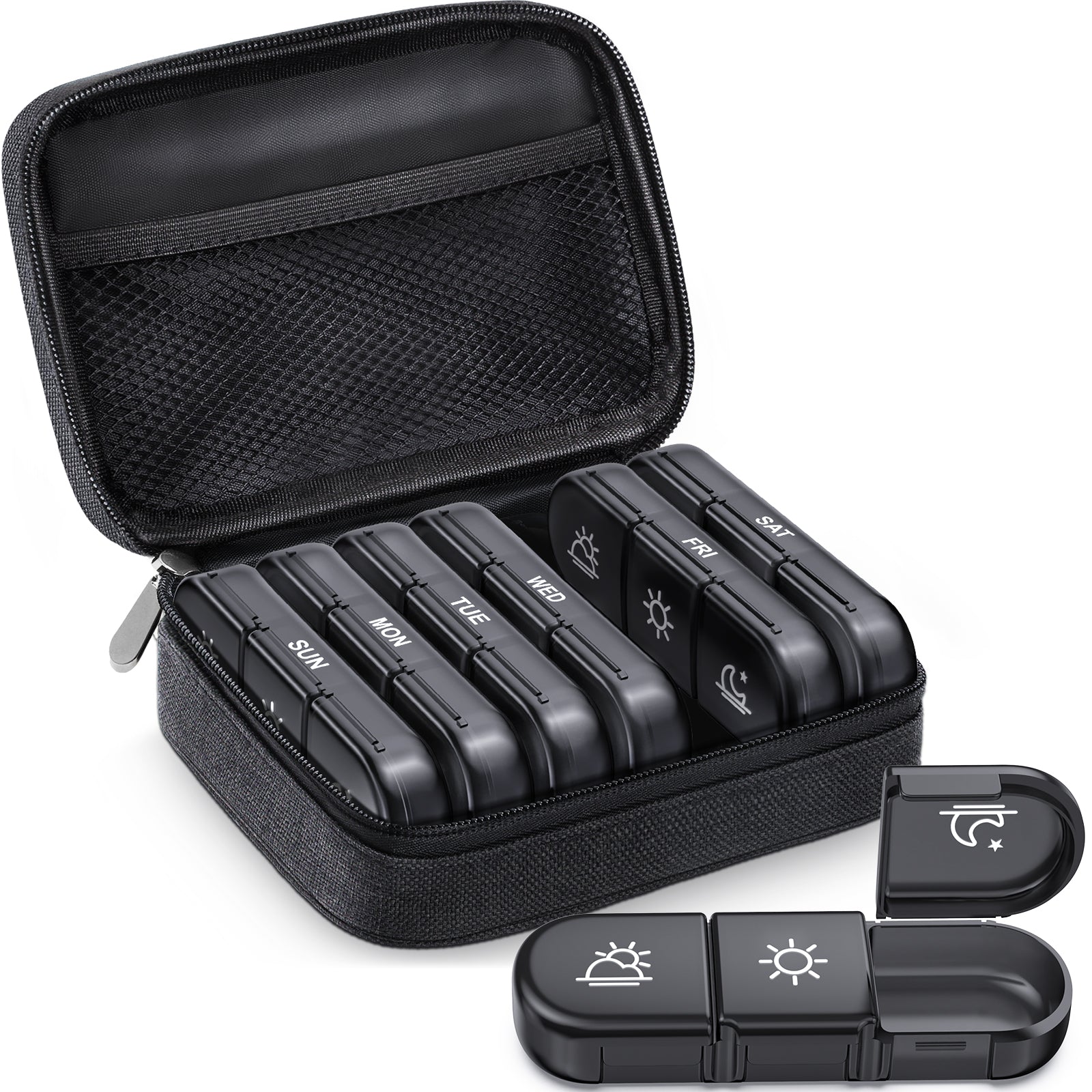ZIKEE Large Weekly Pill Case Organizer 3 Times a Day, Portable Light Proof Canvas Bag Pill Box 7 Day