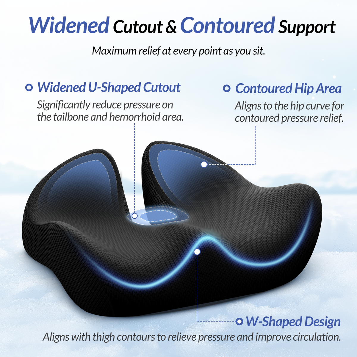 ZIKEE 6" Thickened Donut Pillow Seat Cushion, Ergonomic Hemorrhoid Pillow with Widened Cutout for Tailbone,Sciatica Pain Relief &amp; Postpartum, Memory Foam Office Chair Cushion for Long Sitting at Home