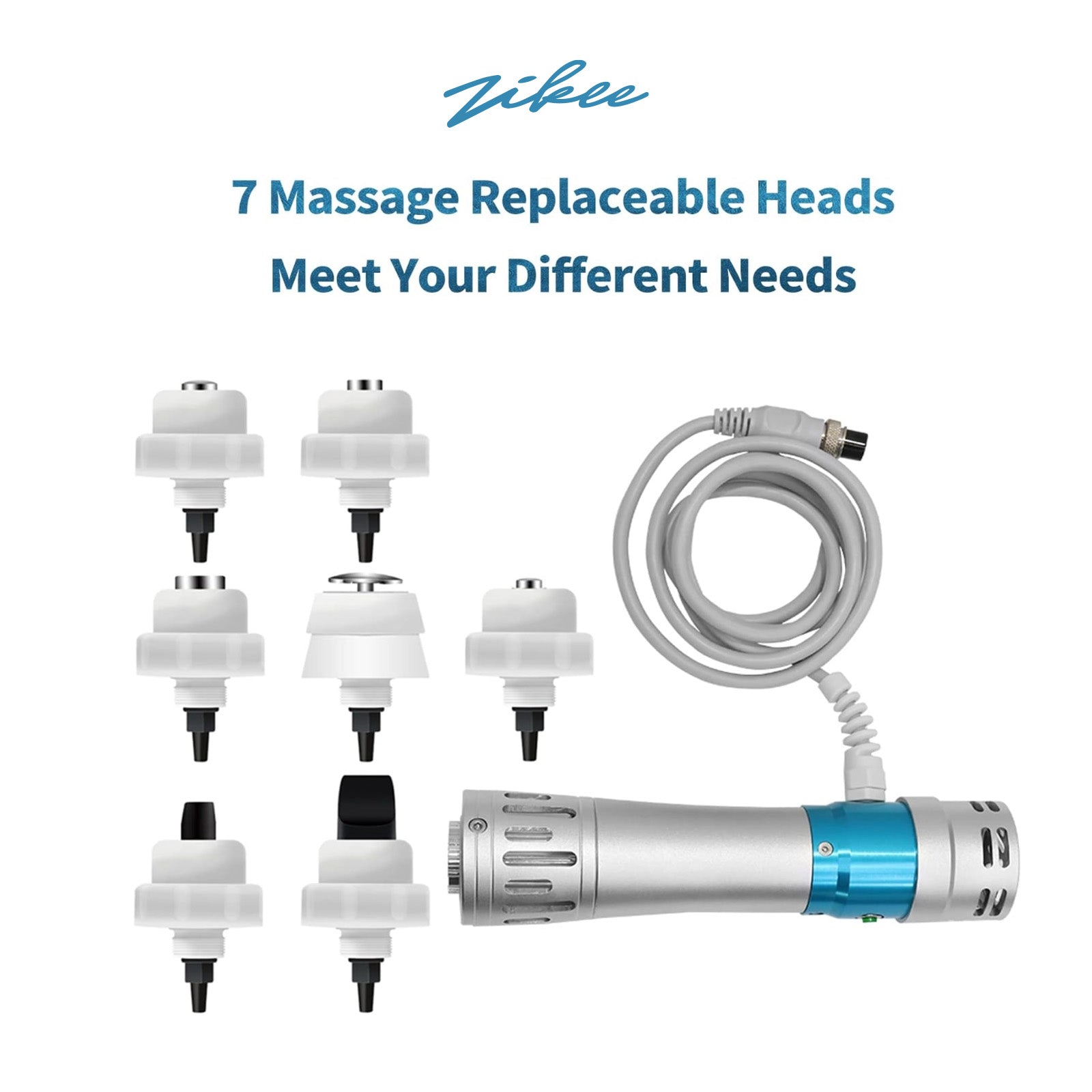 ZIKEE Electromedical Ultrasonic Stimulators  Body Muscle Relaxation Massage Tool Shock Wave Pain Relief with 7 Heads