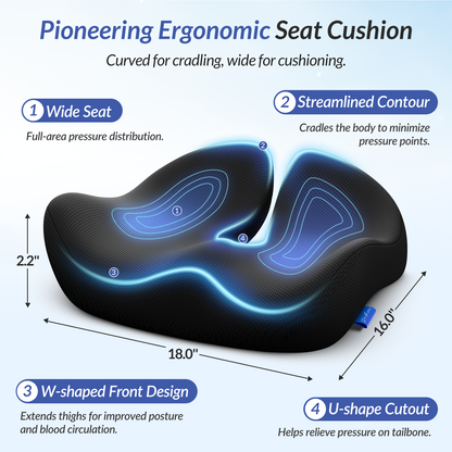 ZIKEE Pioneering Seat Cushion for Pressure Relief, Ergonomic Office Chair Cushion for Sciatica, Back, Hemorrhoids &amp; Tailbone Pain Relief, High-Density Memory Foam Car Seat Cushion with Anti-Slip Base