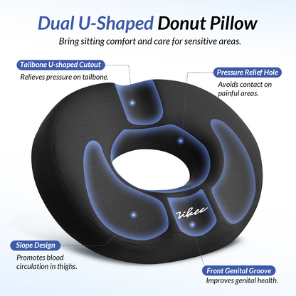 ZIKEE Donut Pillow Seat Cushion for Tailbone Pain, Hemorrhoid Pillow with Pressure Relief Hole &amp; Thigh Slope Design for Postpartum &amp; Post Surgery Sitting Relief, Donut Seat Cushion for Office &amp; Home