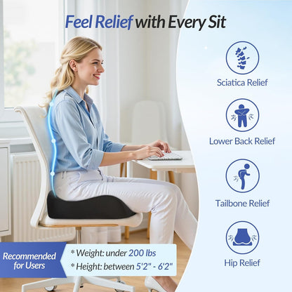 ZIKEE Pioneering Seat Cushion for Pressure Relief, Ergonomic Office Chair Cushion for Sciatica, Back, Hemorrhoids &amp; Tailbone Pain Relief, High-Density Memory Foam Car Seat Cushion with Anti-Slip Base