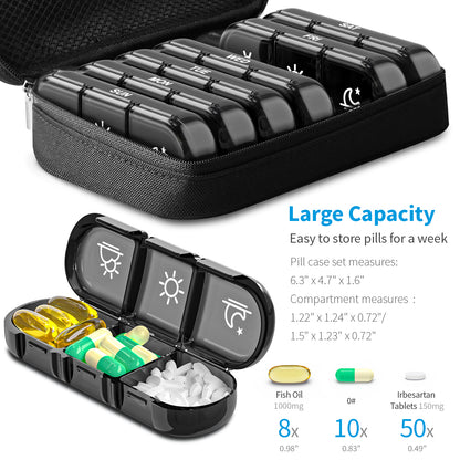 ZIKEE Large Weekly Pill Case Organizer 3 Times a Day, Portable Light Proof Canvas Bag Pill Box 7 Day