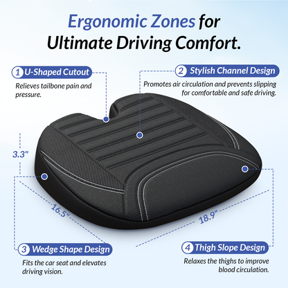 ZIKEE Wedge Car Seat Cushion for Tailbone Pain Relief &amp; Better Visibility, Ergonomic Memory Foam Seat Cushion for Car with Breathable Channel Design, Fits Car, SUV, Truck, Non-Slip Mesh Cover