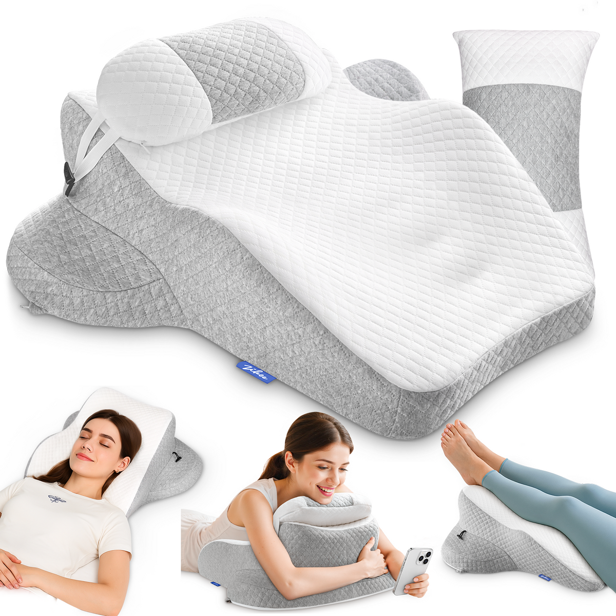 ZIKEE Ergonomic Multi-Positional Wedge Pillow for Stomach Sleepers, Scientific Zoning Design for Effective Shoulder &amp; Back Pain Relief, Memory Foam Body Pillow for Reading, Skin-Friendly Fabric