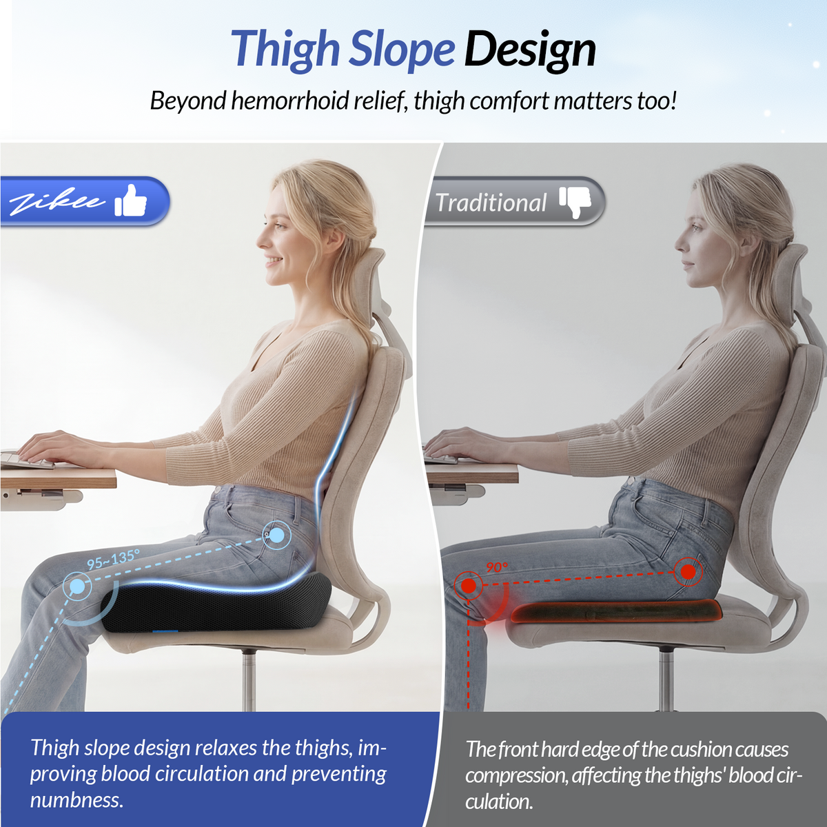 ZIKEE 6" Thickened Donut Pillow Seat Cushion, Ergonomic Hemorrhoid Pillow with Widened Cutout for Tailbone,Sciatica Pain Relief &amp; Postpartum, Memory Foam Office Chair Cushion for Long Sitting at Home