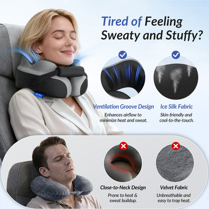 ZIKEE Travel Pillow for Airplane, Adjustable Chin Support for Stable Sleep, Ergonomic Neck Pillow to Support Head &amp; Neck on Flights, Ear-Friendly Memory Foam Airplane Pillow, Carry Case, Airy Cover
