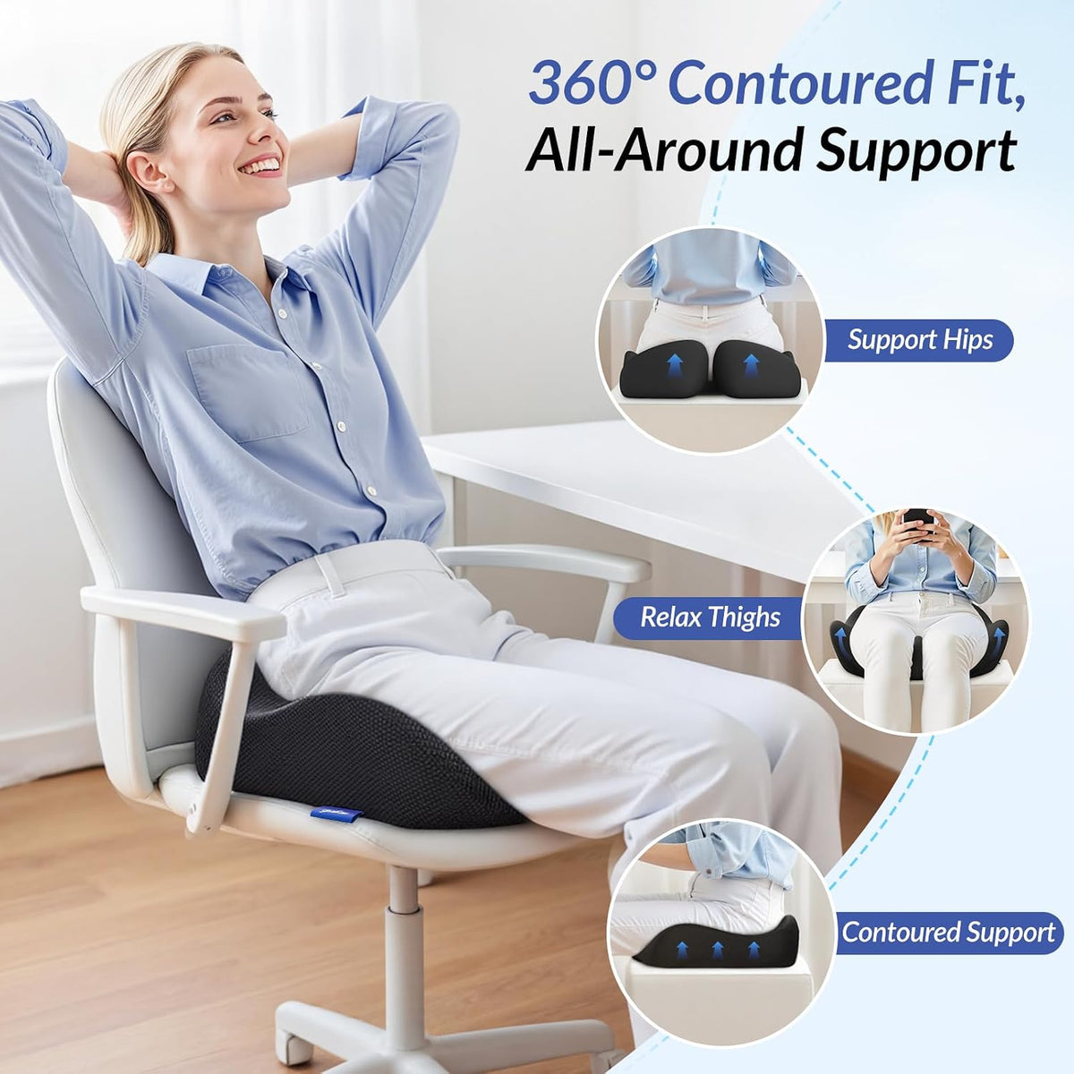 ZIKEE Pioneering Seat Cushion for Pressure Relief, Ergonomic Office Chair Cushion for Sciatica, Back, Hemorrhoids &amp; Tailbone Pain Relief, High-Density Memory Foam Car Seat Cushion with Anti-Slip Base