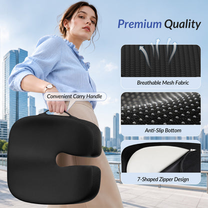ZIKEE Ergonomic Contoured Seat Cushion for Pain Relief, All-Day Comfort, Office Chair Cushion with Raised Back Support for Tailbone, Sciatica &amp; Back Pain Relief, Premium Memory Foam for Car, Home