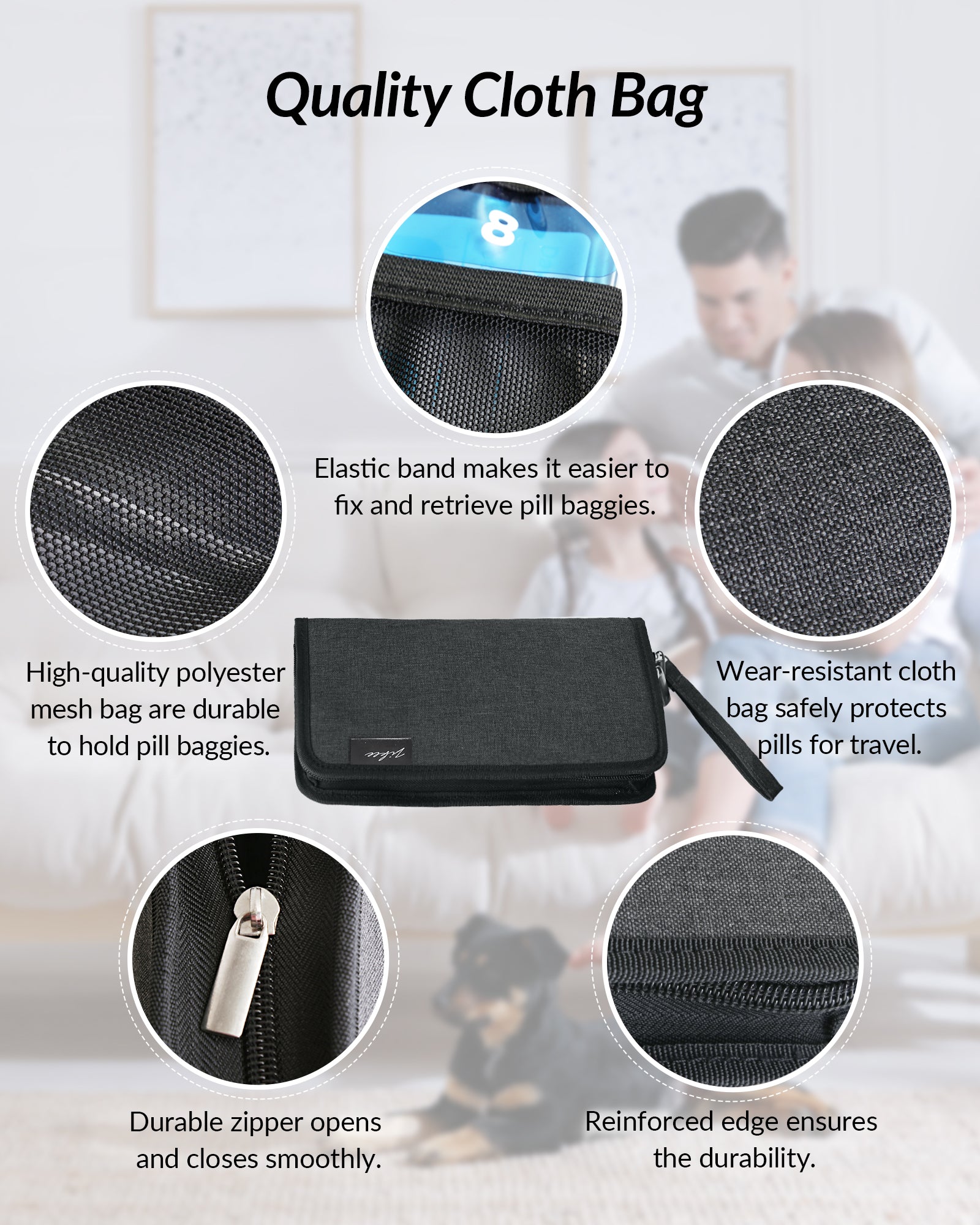 ZIKEE Slim Folding Pill Organizer Bag with 20 Writable BPA-Free Pill Pouches, Travel 22 Slot Pill Box Bag with a Zipper Design